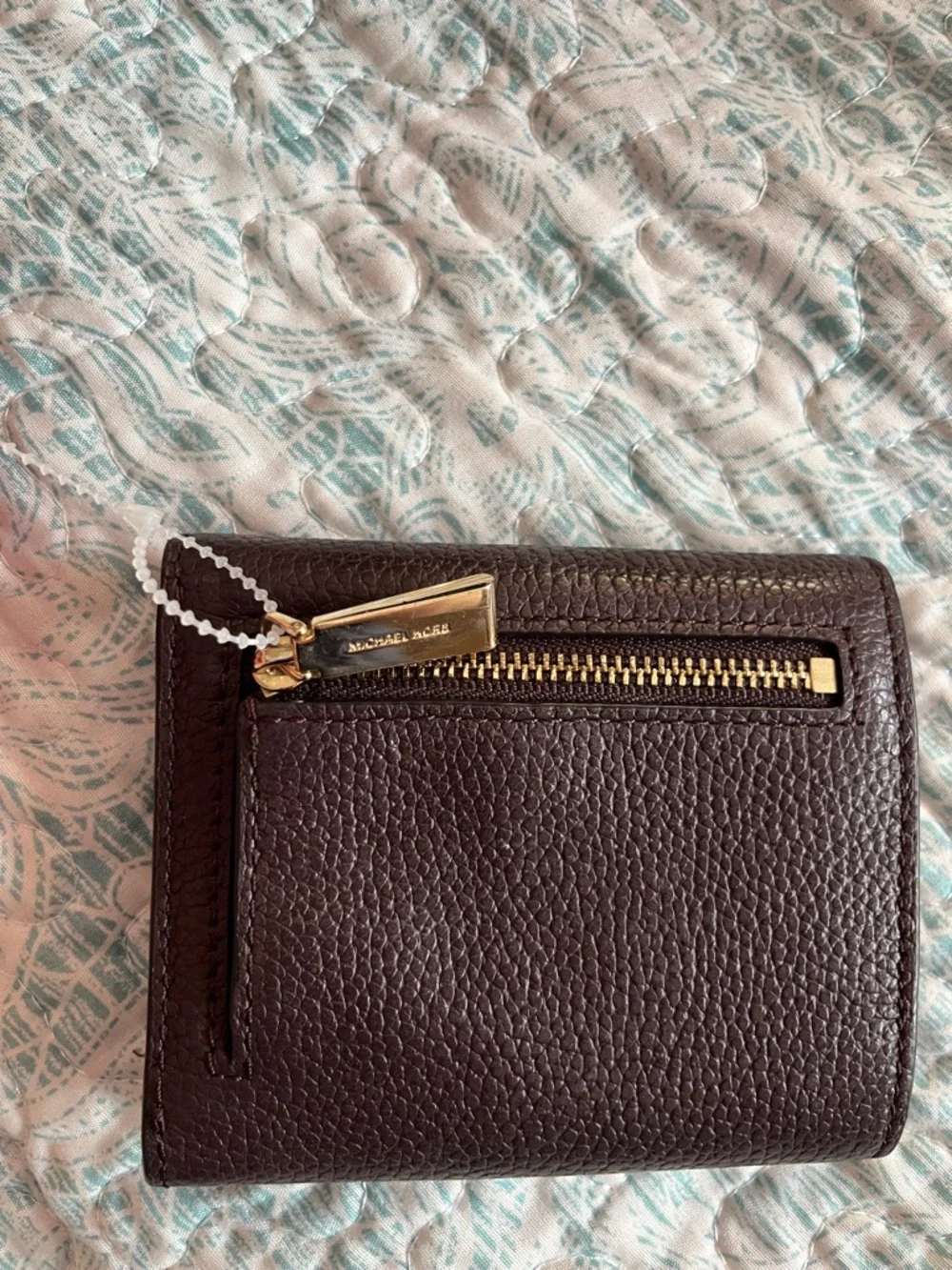 Michael Kors Pebbled Envelope Wallet in Dark Brown / Plum with Gold MK Hardware